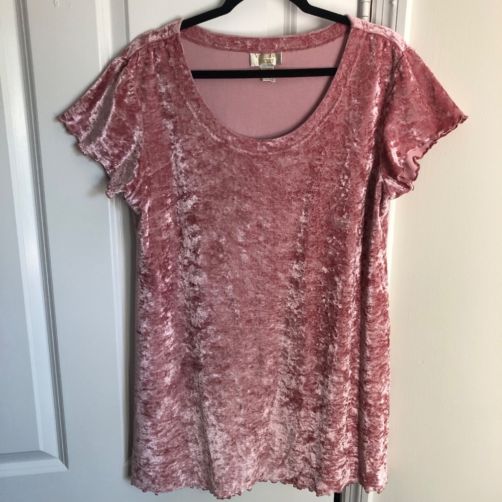 Vintage 1990s Pink Crushed Velvet Mini Nightshirt Victoria's Secret Gold Label - Picture 7 of 7